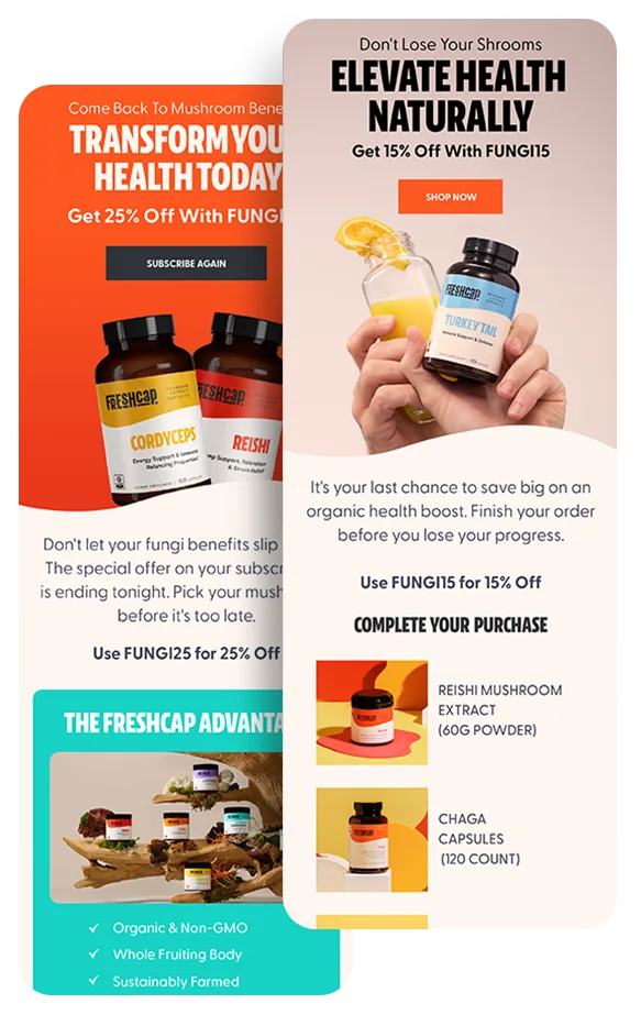 FreshCap subscription emails designed by RetainUP