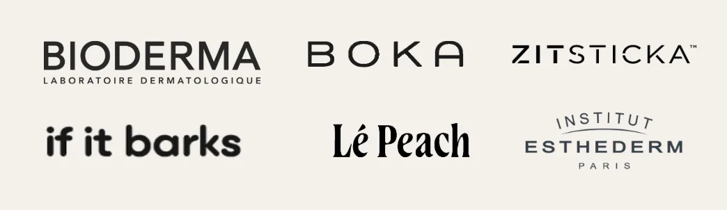 Logos of brands RetainUP has worked with, including Bioderma, Boka and ZitSticka