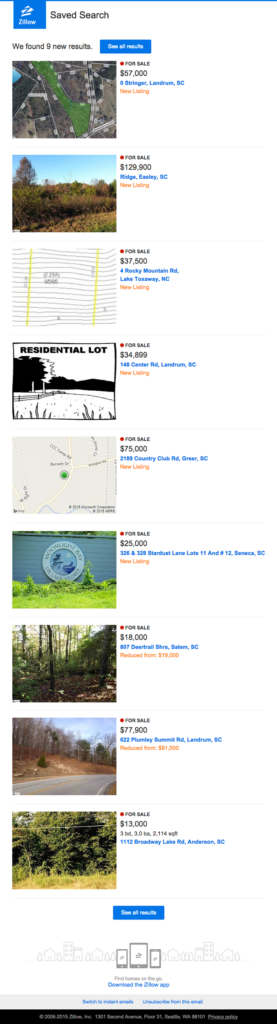 Search abandonment email showing new results for a saved property or travel search