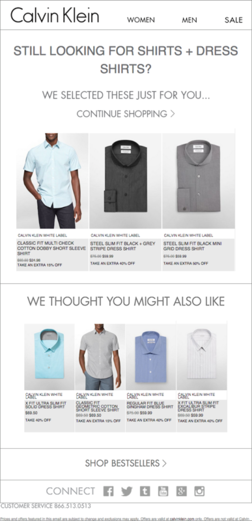Calvin Klein category abandonment email asking if you are still looking for shirts and dress shirts
