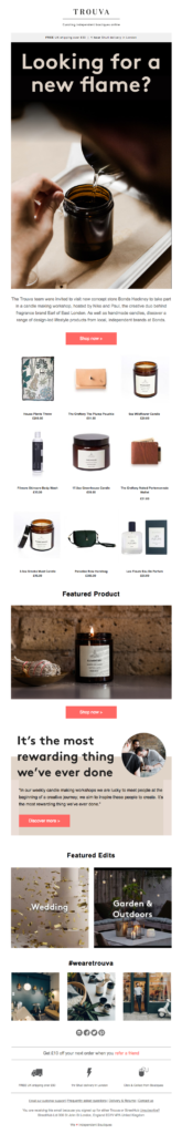 Candle brand email asking Looking for a new flame with recommended products
