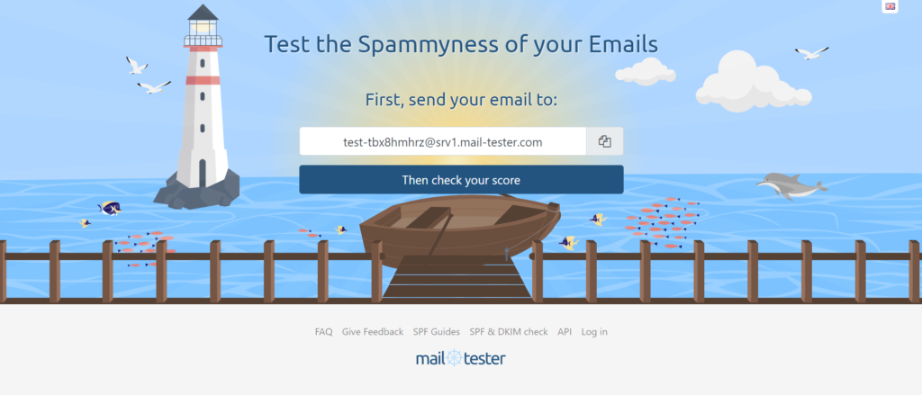 Mail-tester homepage inviting users to test the spamminess of their emails