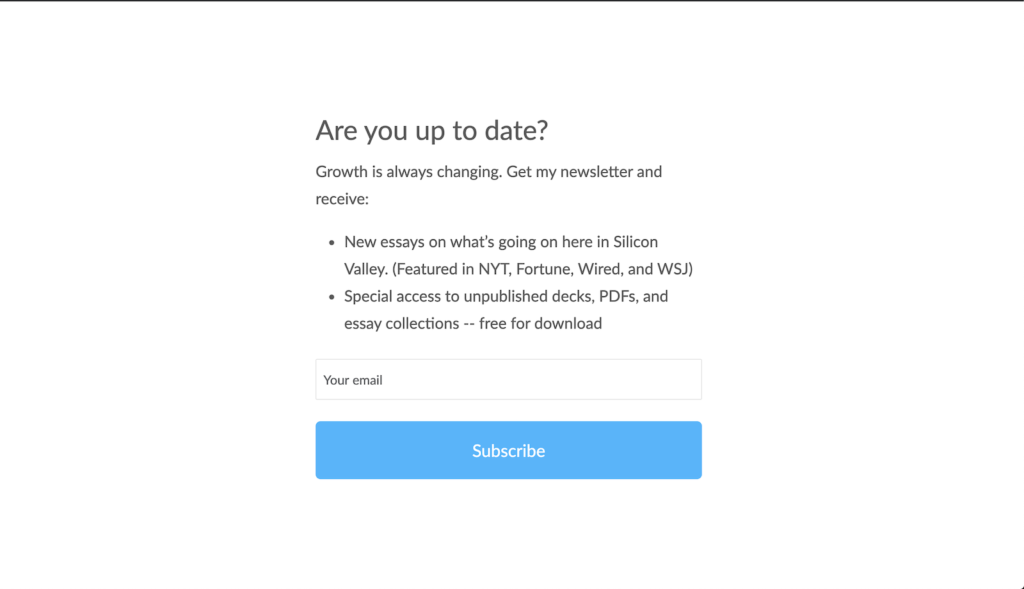 Screen blocker pop-up asking Are you up to date with a subscribe button