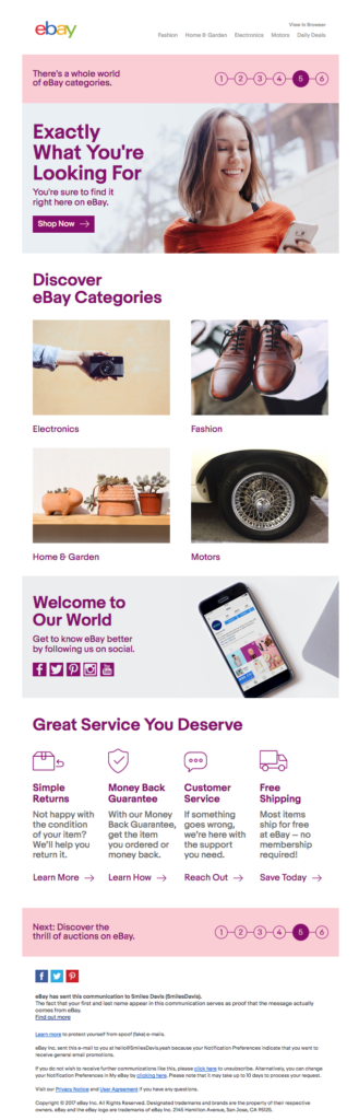 eBay email template with personalized categories and the headline Exactly what you are looking for