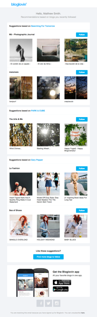 Search abandonment email with suggestions based on a previous search