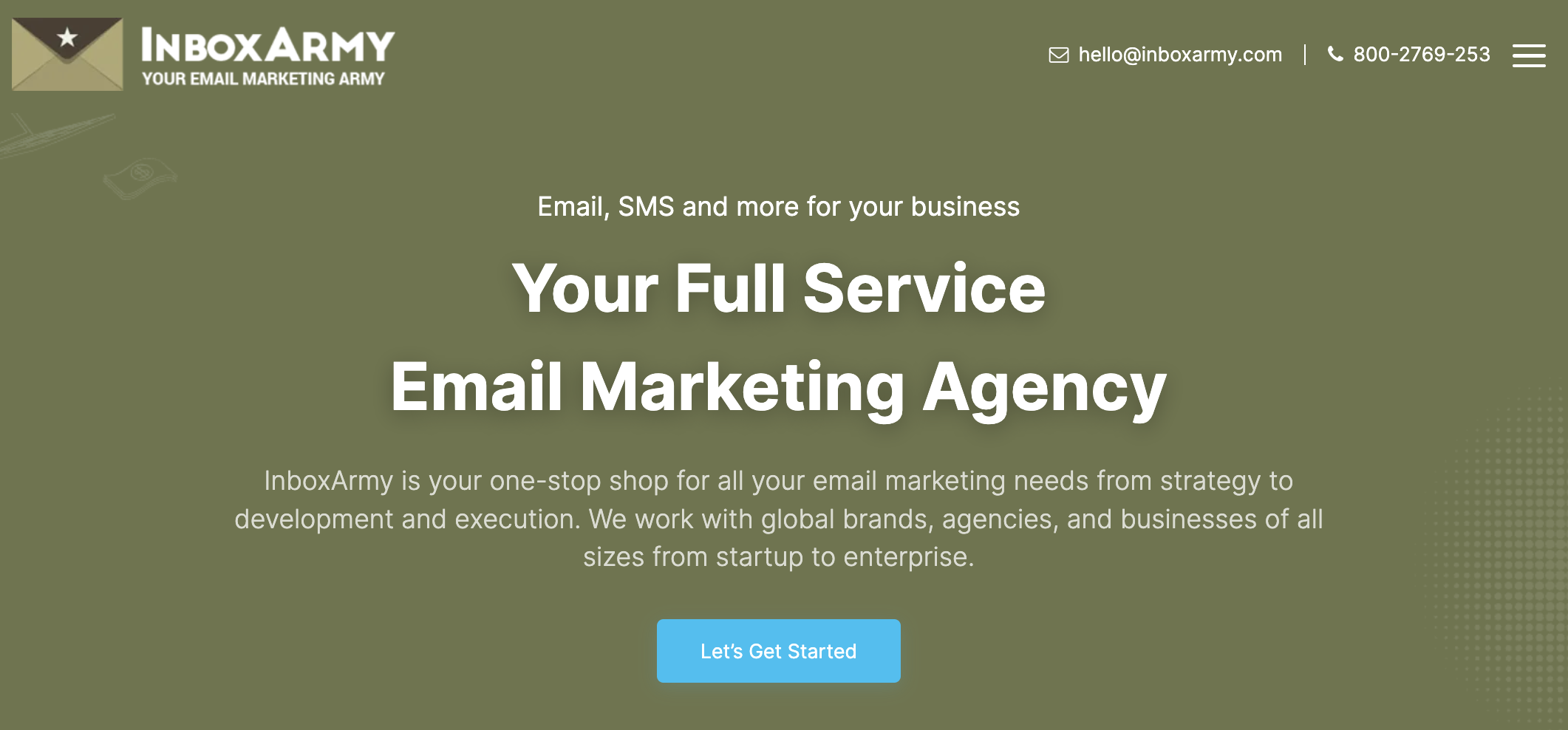 Inbox Army homepage describing a full service email marketing agency