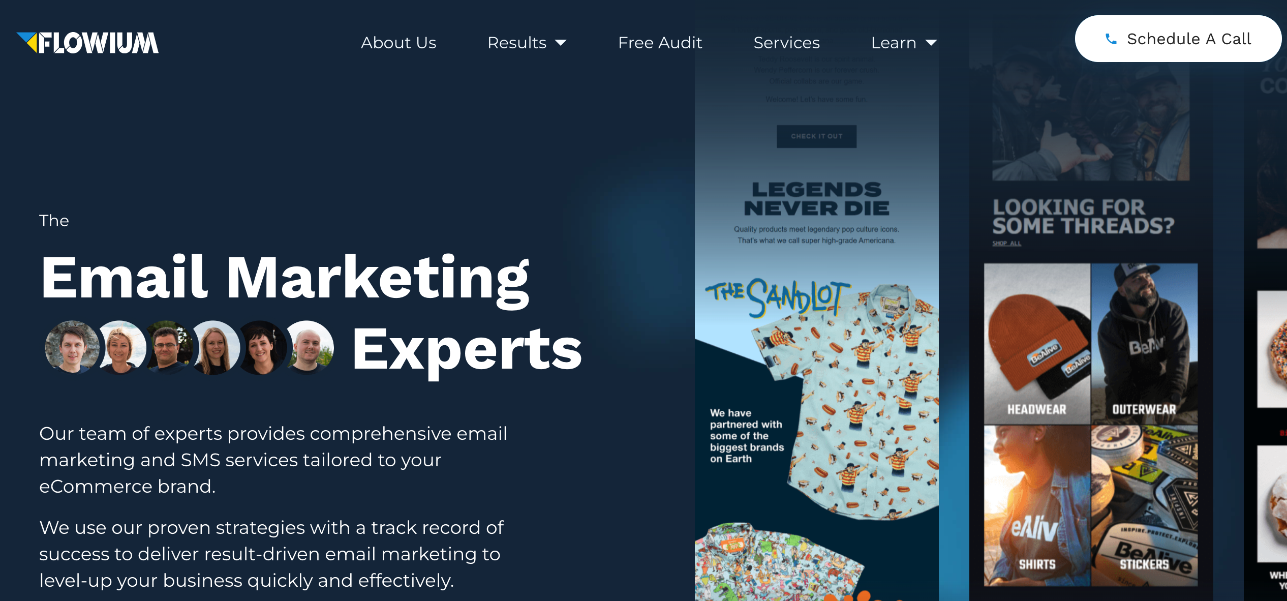 Flowium email marketing agency homepage with the heading Email Marketing Experts