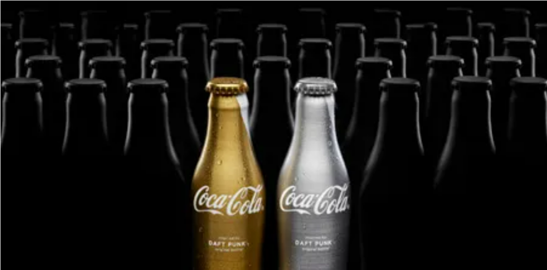 Coca-Cola limited edition Daft Punk gold and silver bottles