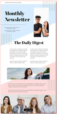 Monthly newsletter email using an F shaped layout