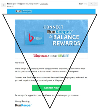 RunKeeper email laid out in an inverted pyramid shape