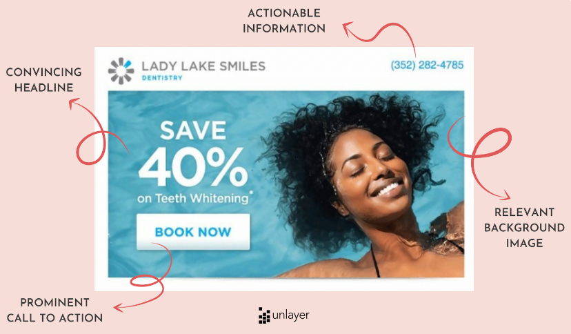 Lady Lake Smiles email with headline, hero image and Book Now button