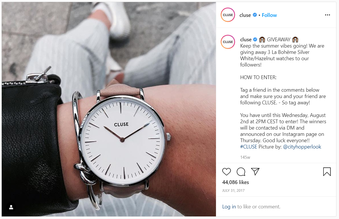 Cluse watch giveaway contest on Instagram