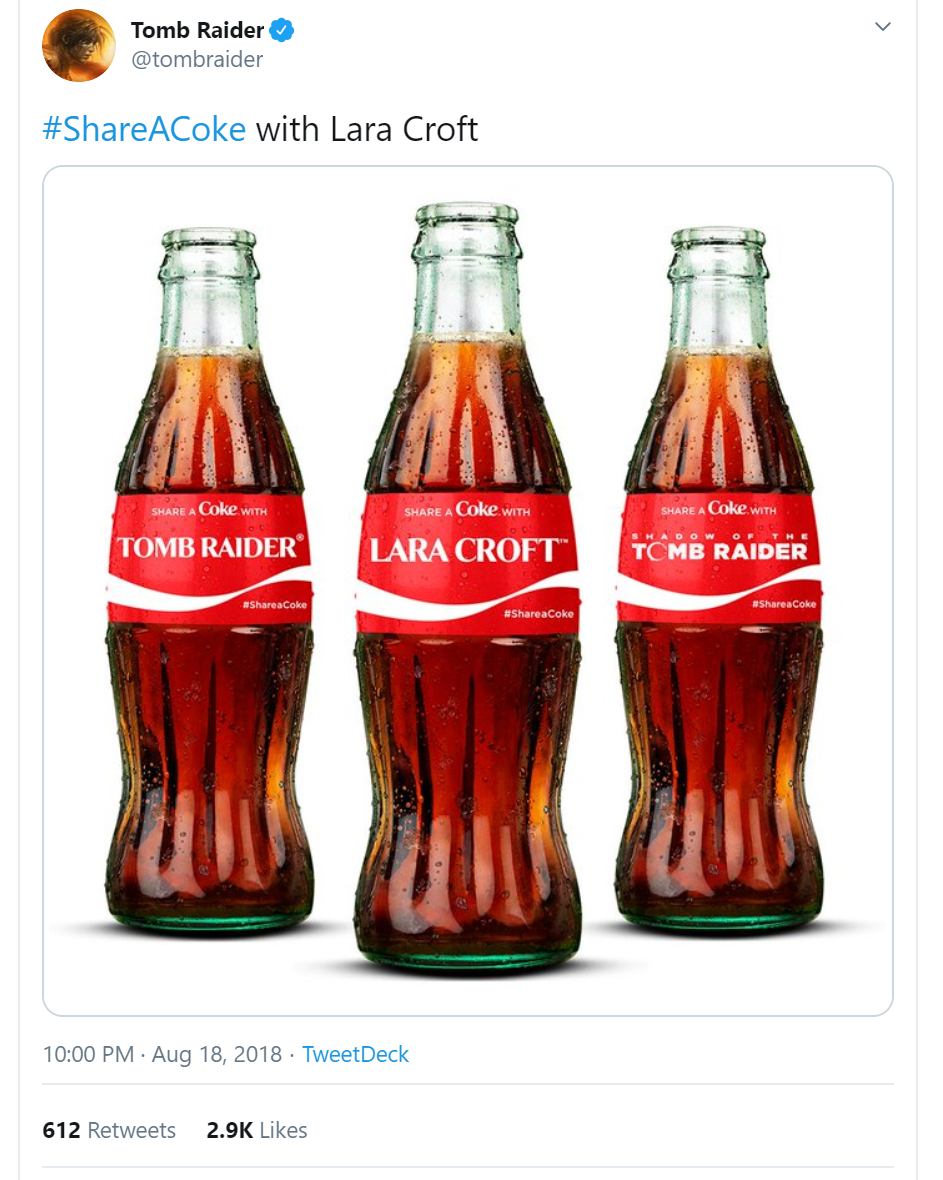 Coca-Cola Share a Coke bottles with Tomb Raider and Lara Croft names