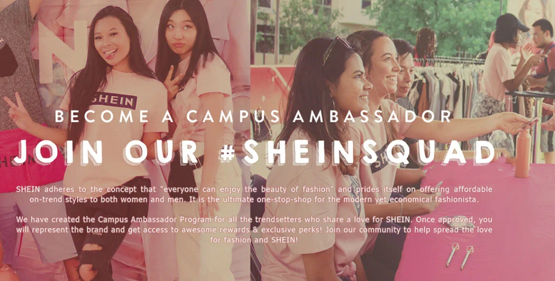 Shein campus ambassador program banner, Join our #SheinSquad