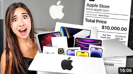 YouTube creator with Apple products in an in-store haul video