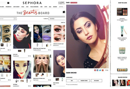 Sephora Beauty Board with customer makeup looks