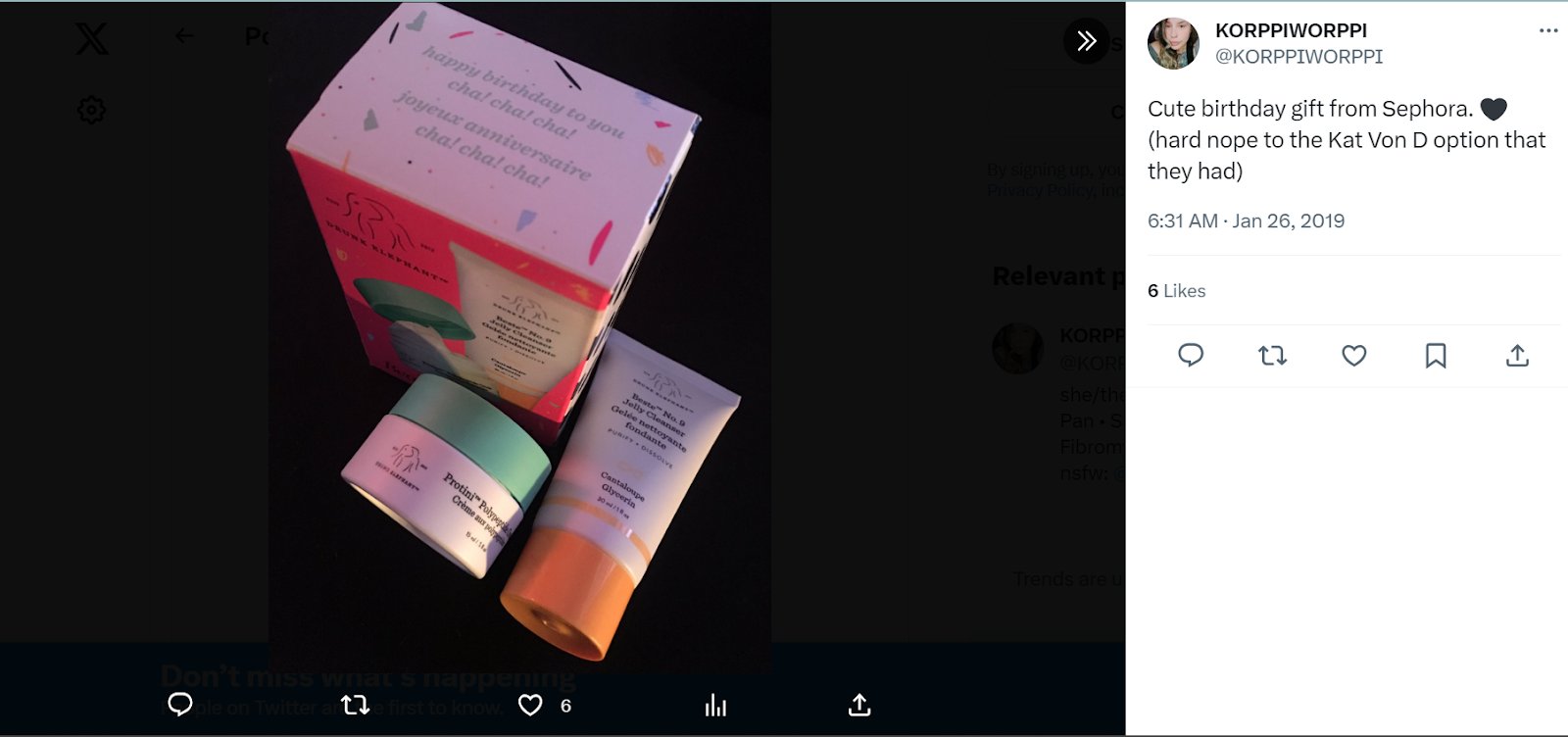 Sephora birthday gift shared on Twitter by a customer