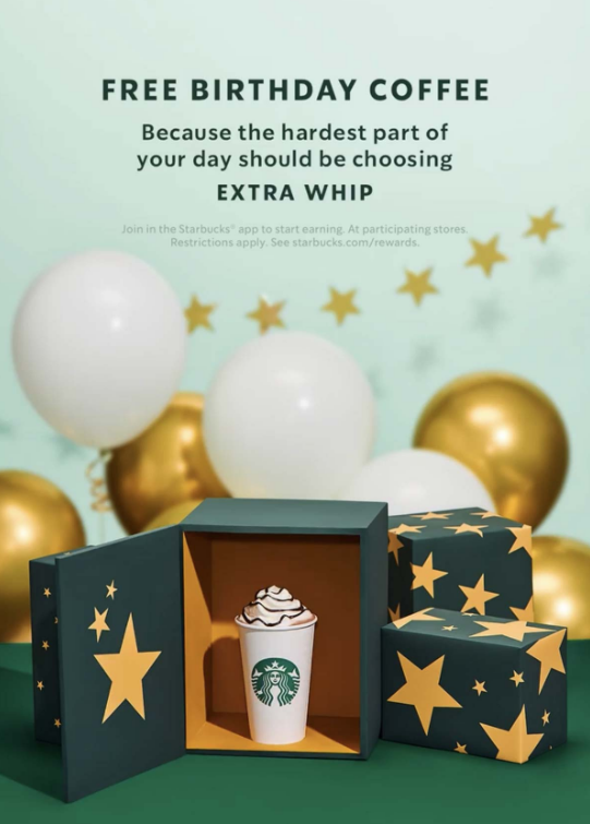 Starbucks free birthday coffee reward