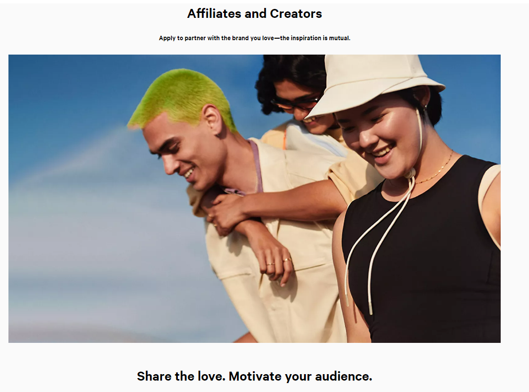 Lululemon affiliates and creators program page