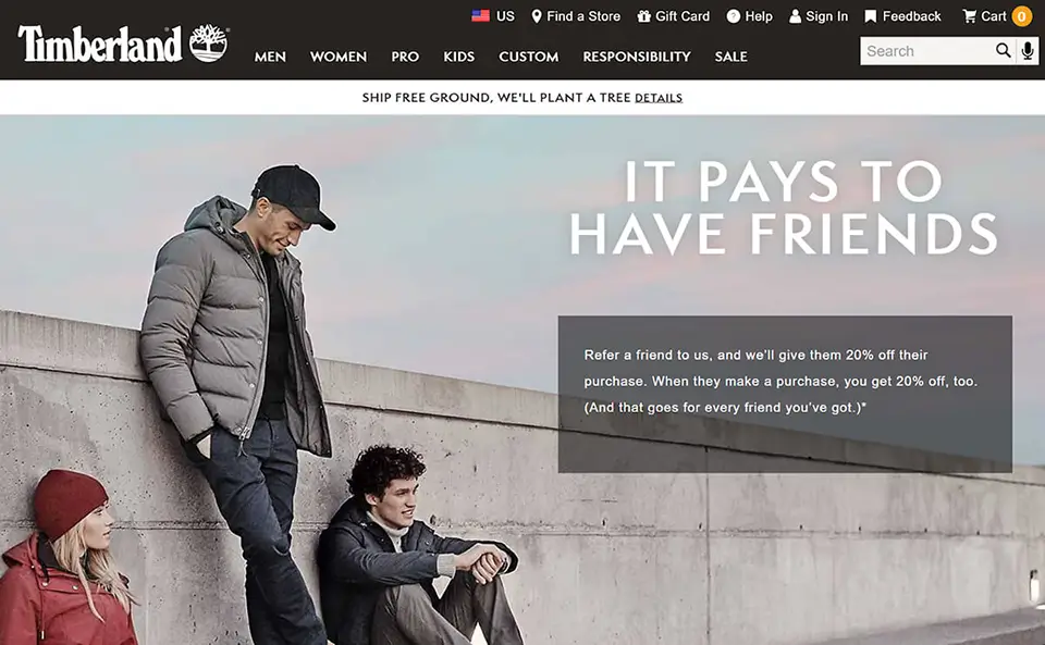 Timberland referral page, It pays to have friends, 20% off