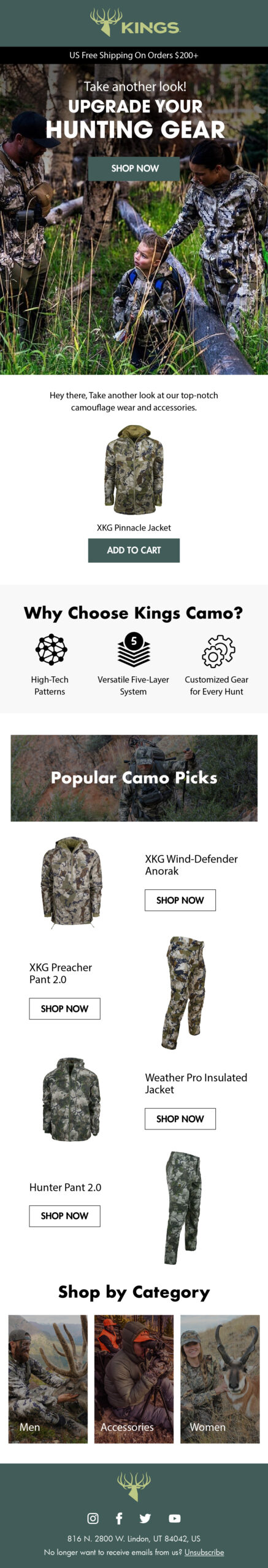 Kings Camo browse abandonment email for hunting gear