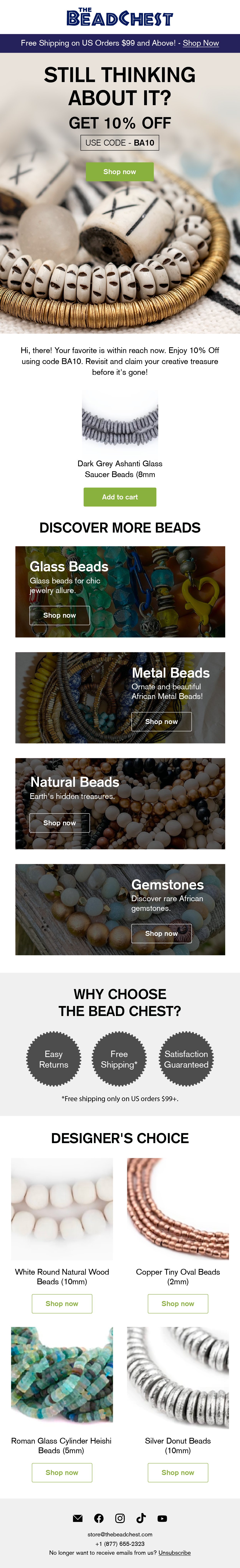 Bead Chest browse abandonment email 2 with 10% off