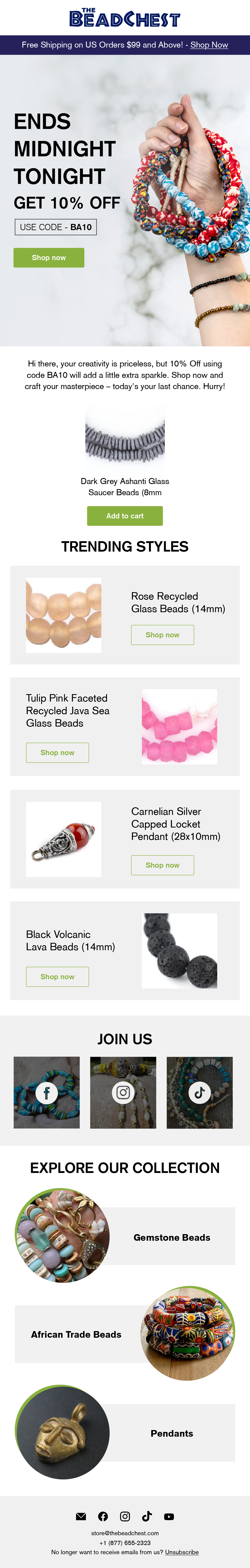 Bead Chest browse abandonment email 3 with offer ending midnight