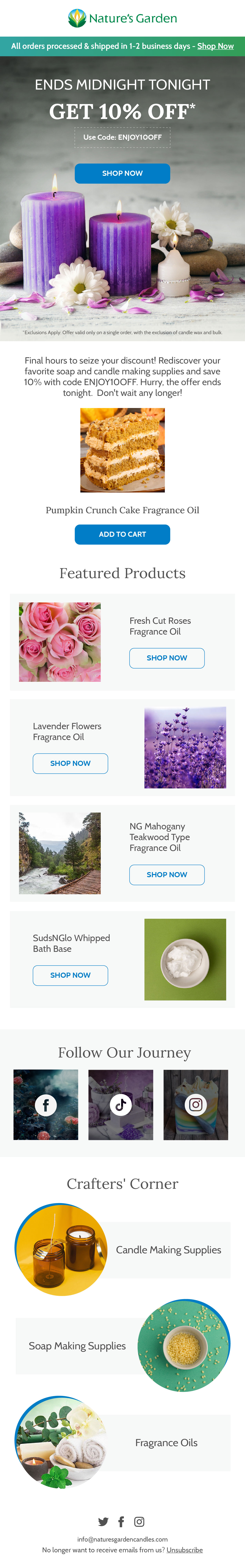 Nature's Garden browse abandonment email 3 with offer ending tonight