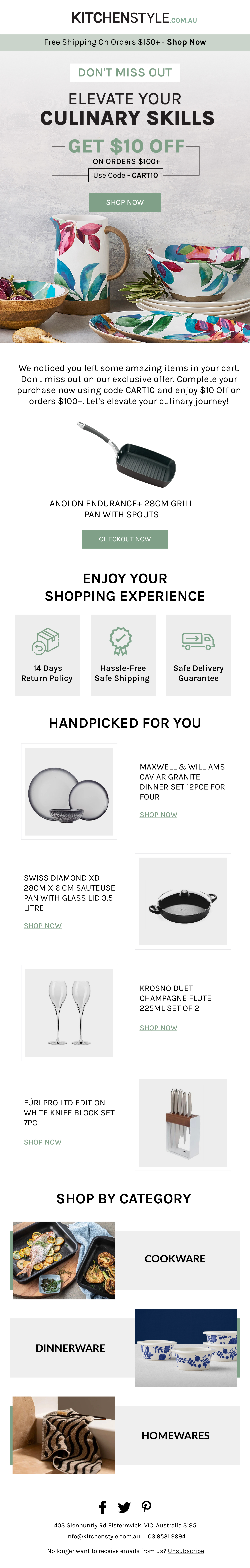 KitchenStyle cart abandonment email 2 with discount and handpicked items