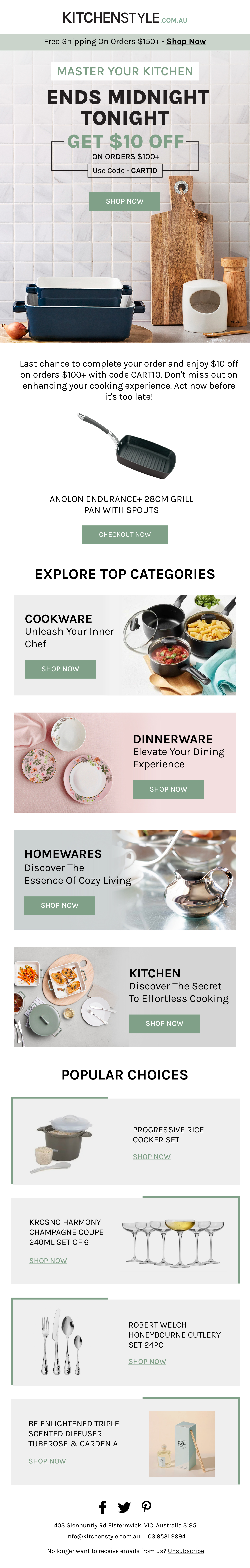 KitchenStyle cart abandonment email 3 with offer ending tonight