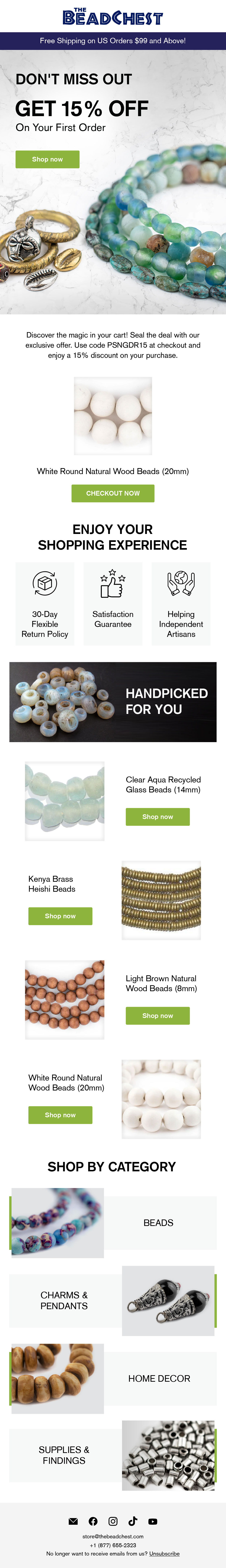 Bead Chest cart abandonment email 2 with 15% off