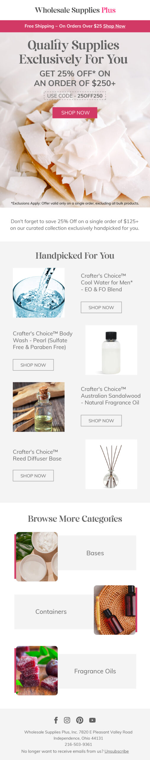 Wholesale Supplies Plus cross-sell email 3 with 20% off picks
