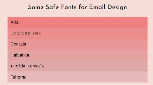 Safe fonts for email: Arial, Courier New, Georgia, Helvetica, Lucida Console, Tahoma