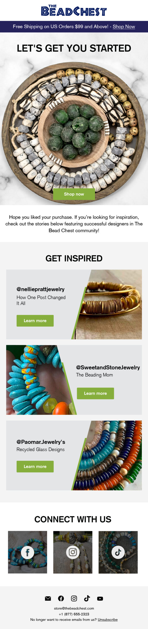 Bead Chest post-purchase upsell email 1 with ideas to get started