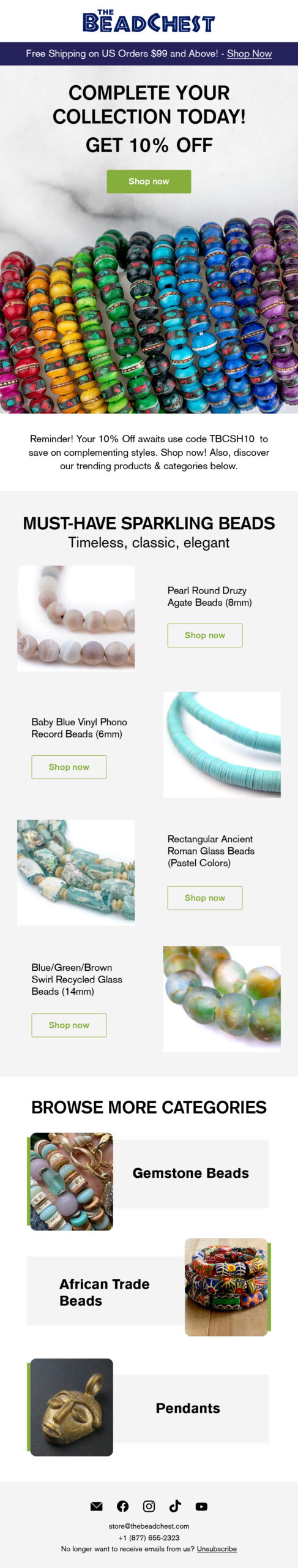 Bead Chest post-purchase upsell email 3 with 10% off