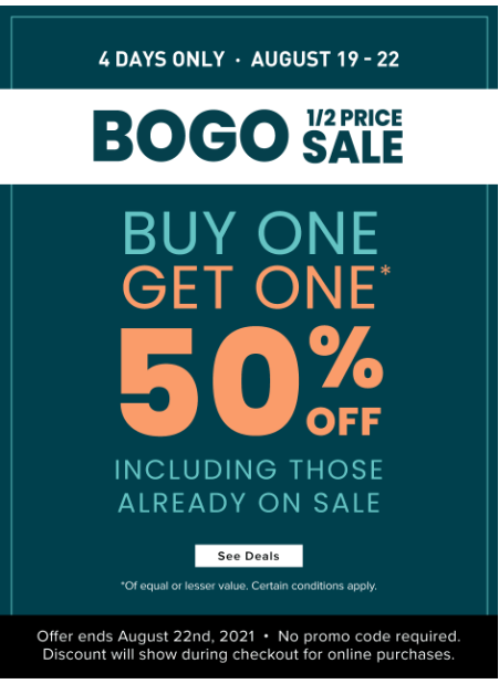 BOGO sale email with buy one get one 50% off