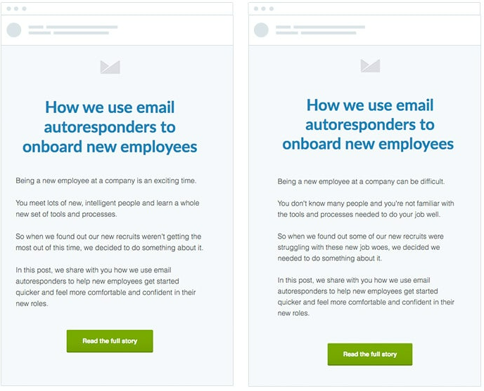 Two onboarding emails with different opening tone