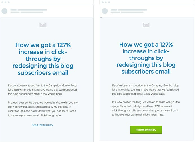 Campaign Monitor test of text link versus button CTA