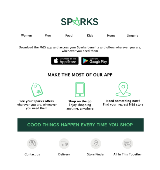 M&S Sparks app email without a hero image