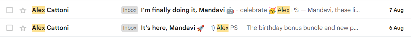 Inbox subject lines personalized with the reader name