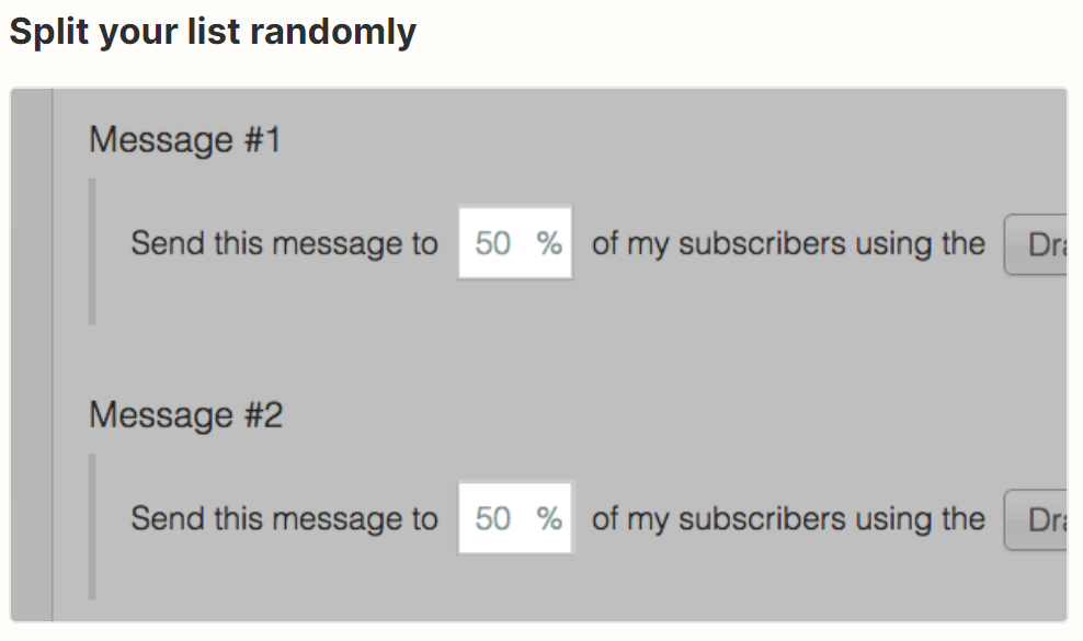 Random 50/50 list split for two email versions