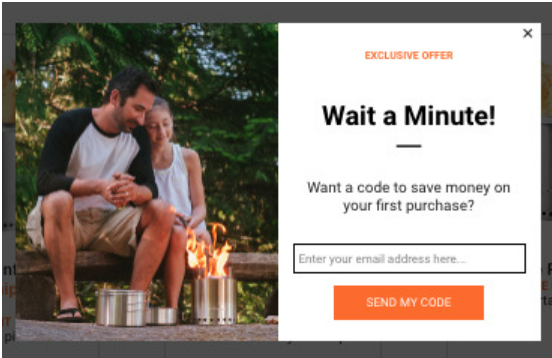 Exit popup asking for email in exchange for a discount code