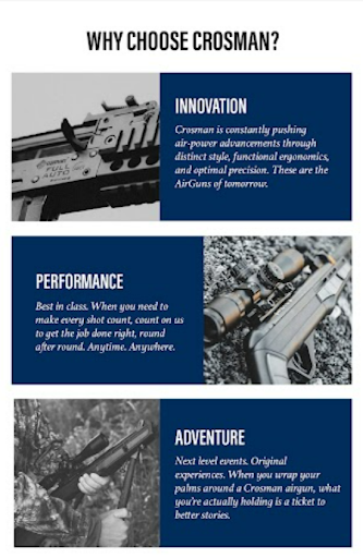 Crosman email block listing brand USPs: innovation, performance, adventure