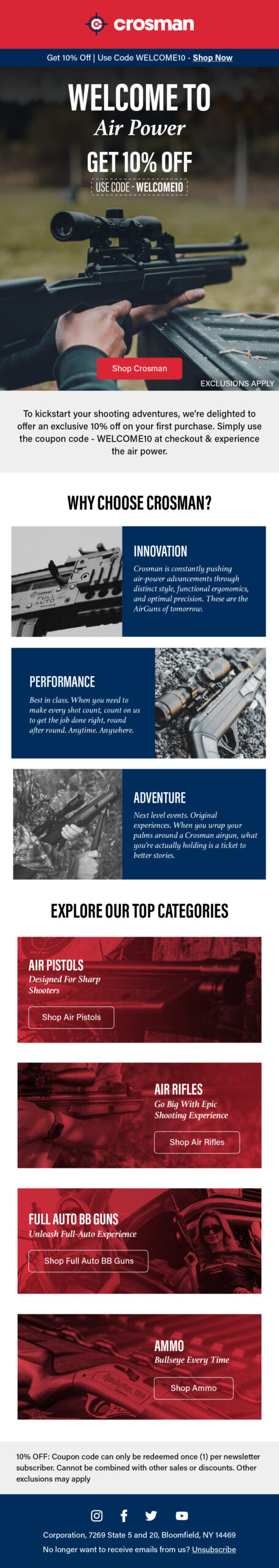 Target Masters welcome email 1 offering 10% off with product categories