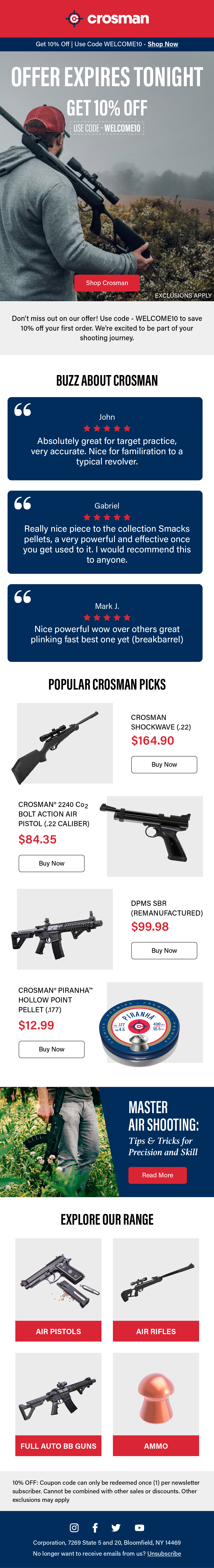 Air gun store welcome email 3 with offer ending tonight