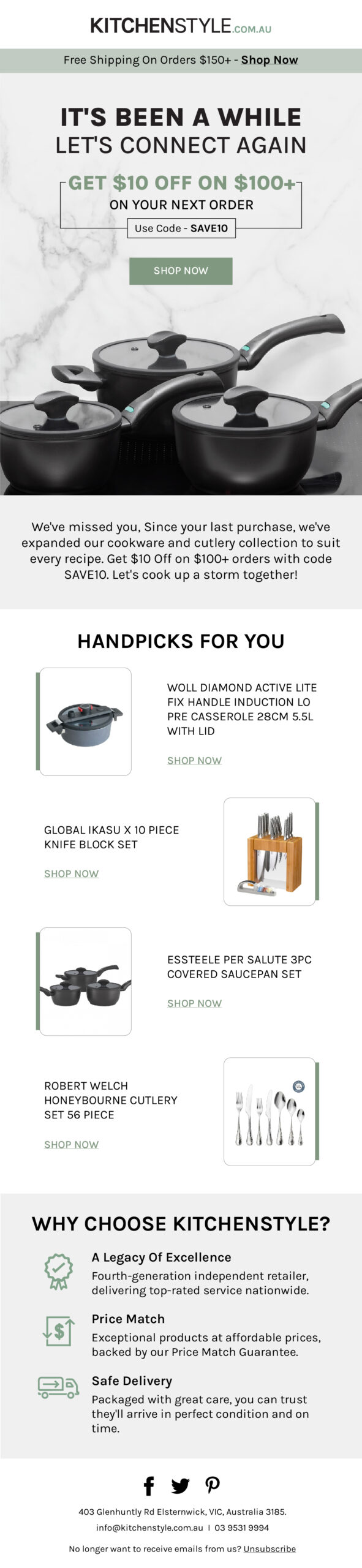 KitchenStyle winback email offering $10 off $100