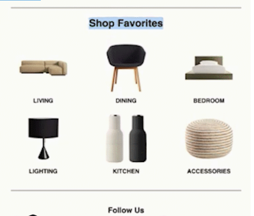 Shop Favorites store category block with furniture categories