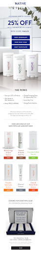 Native email offering 25% off with product lineup