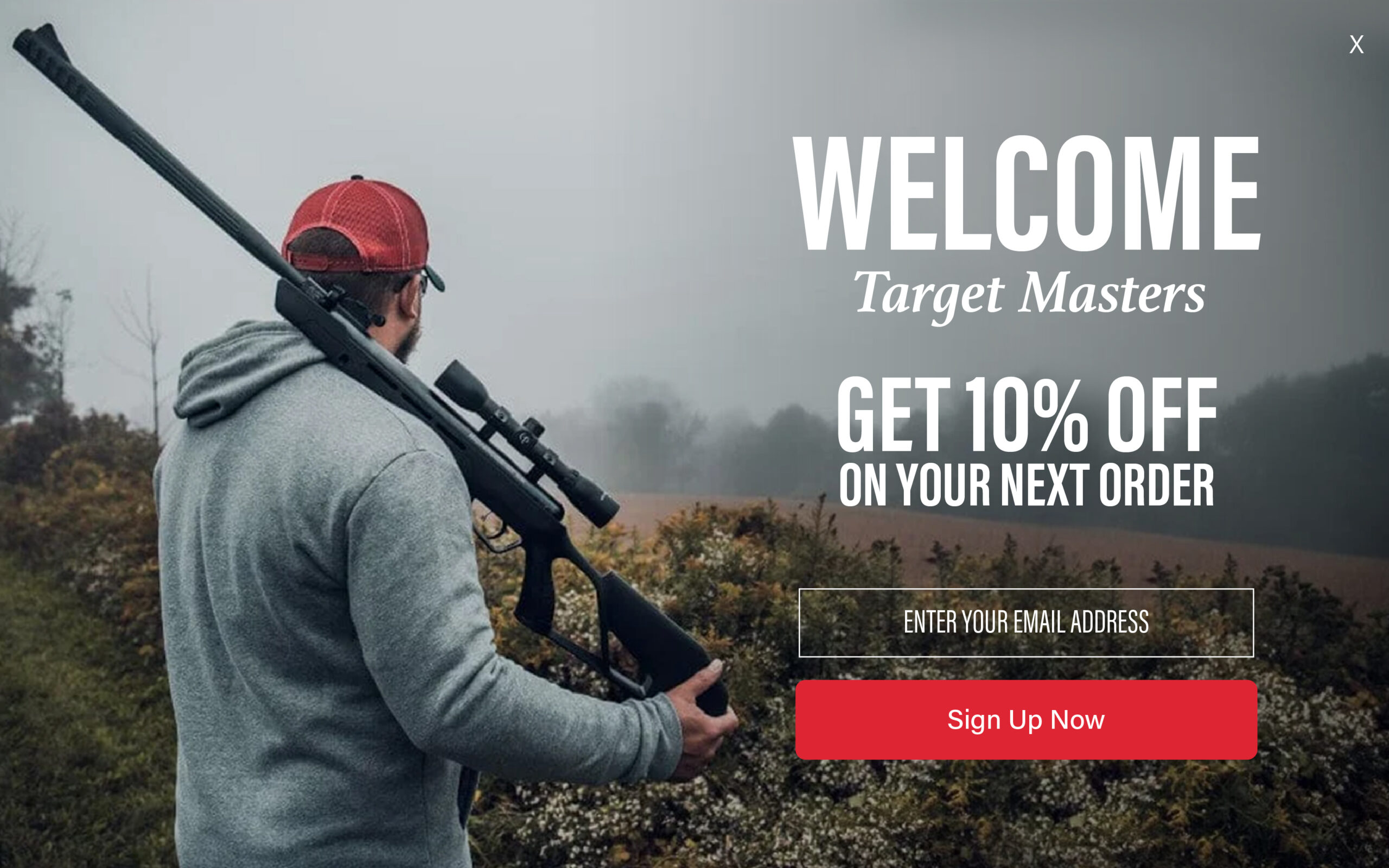 Target Masters welcome popup offering 10% off for email signup