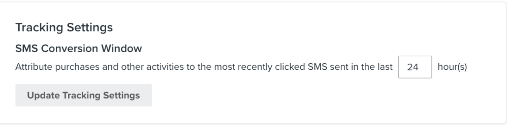 Klaviyo SMS conversion window set to 24 hours after a click